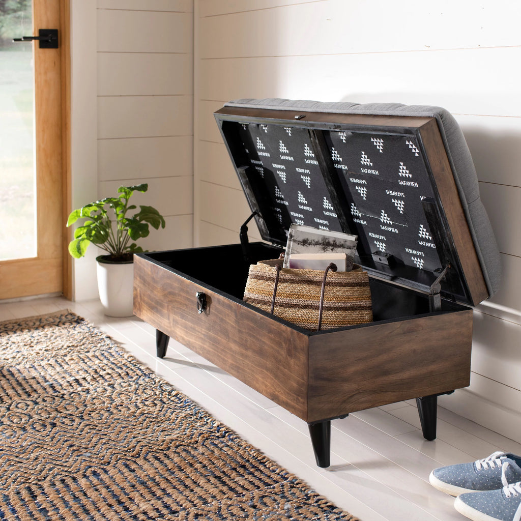 Grey Linen Storage Ottoman M178598