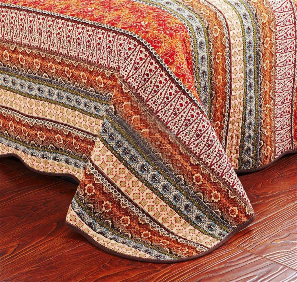 Striped Cotton 3-Piece Patchwork Bedspread Quilt Set Queen G614