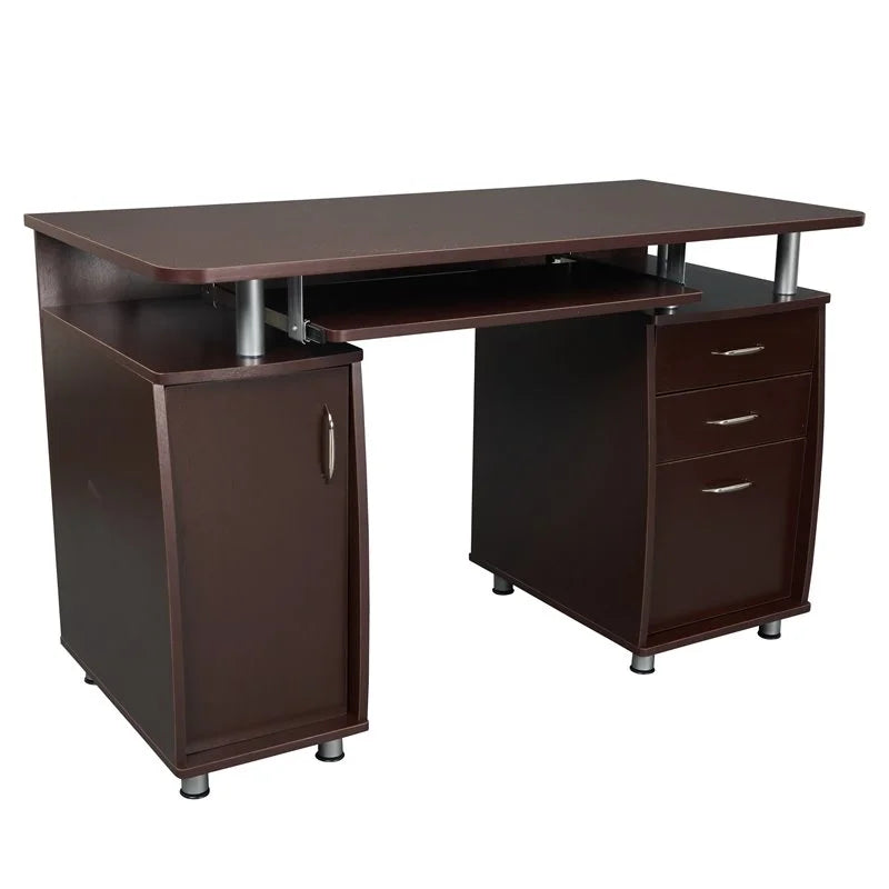 Chocolate Computer Workstation with Cabinet and Drawers T1261