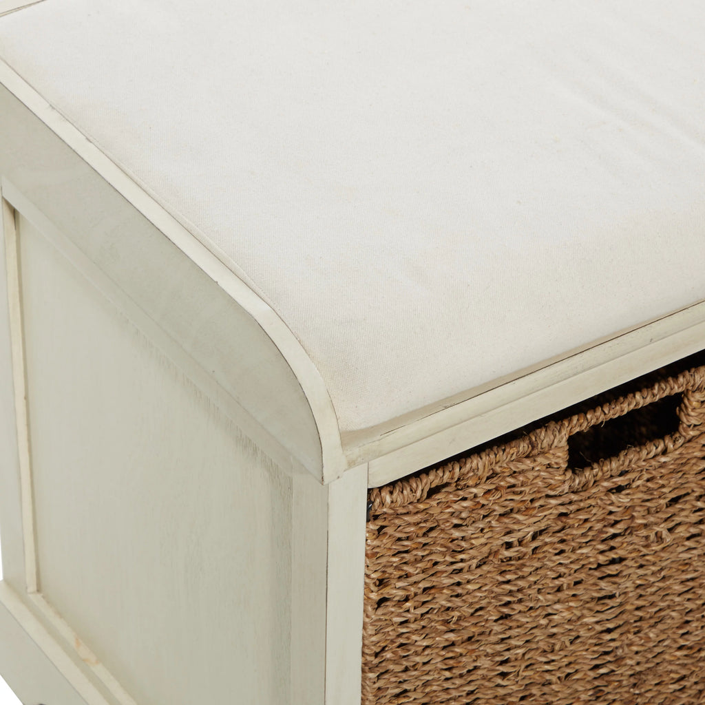 White Wood Storage Bench with Cushion Seat V9037