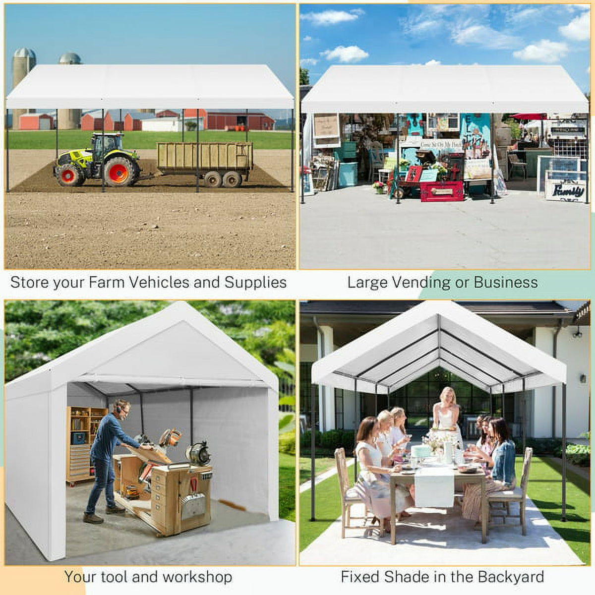 10x20ft Heavy Duty Double-Layer Waterproof Steel Frame Carport Canopy K2702