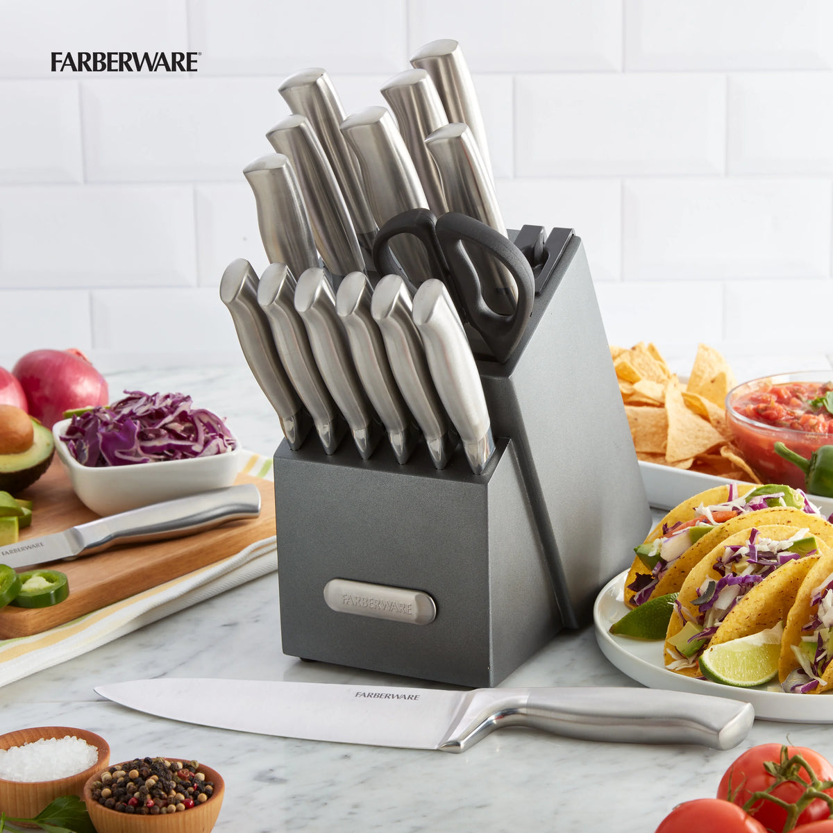 17 Piece Stainless Steel Knife Block Set Y627