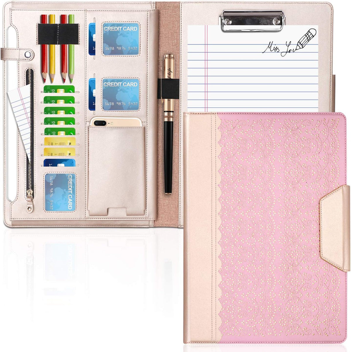 Rose Gold Portfolio Case with Clipboard and Document Sleeve W135735
