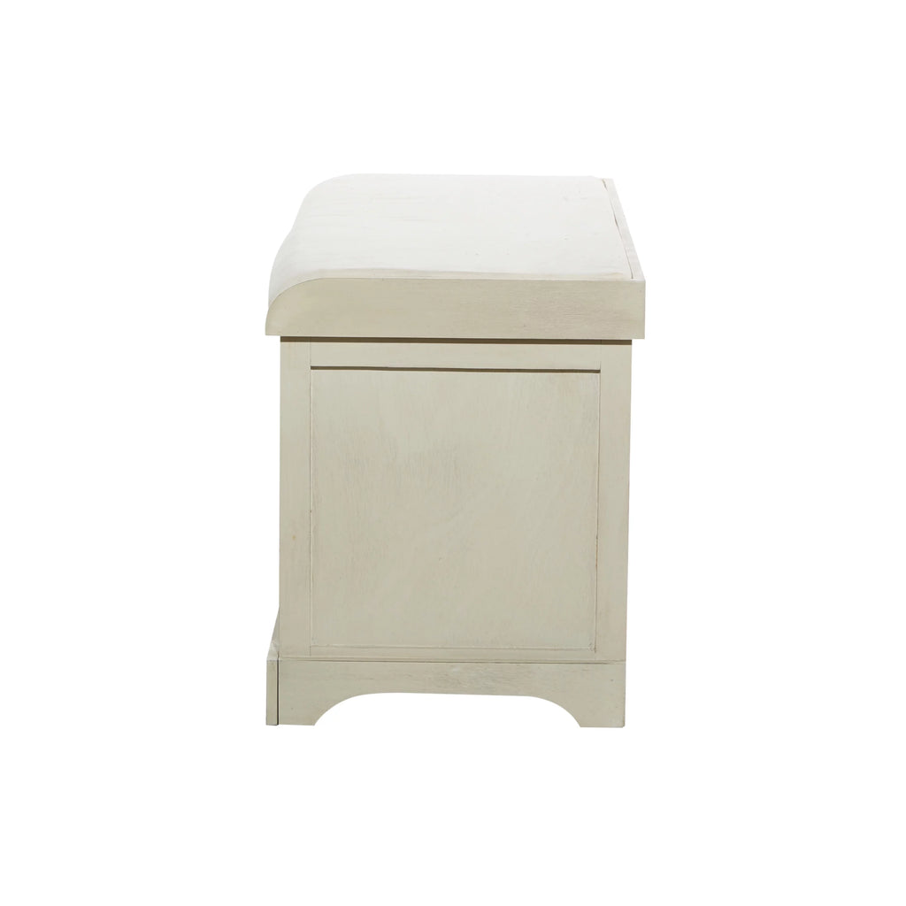 White Wood Storage Bench with Cushion Seat V9037