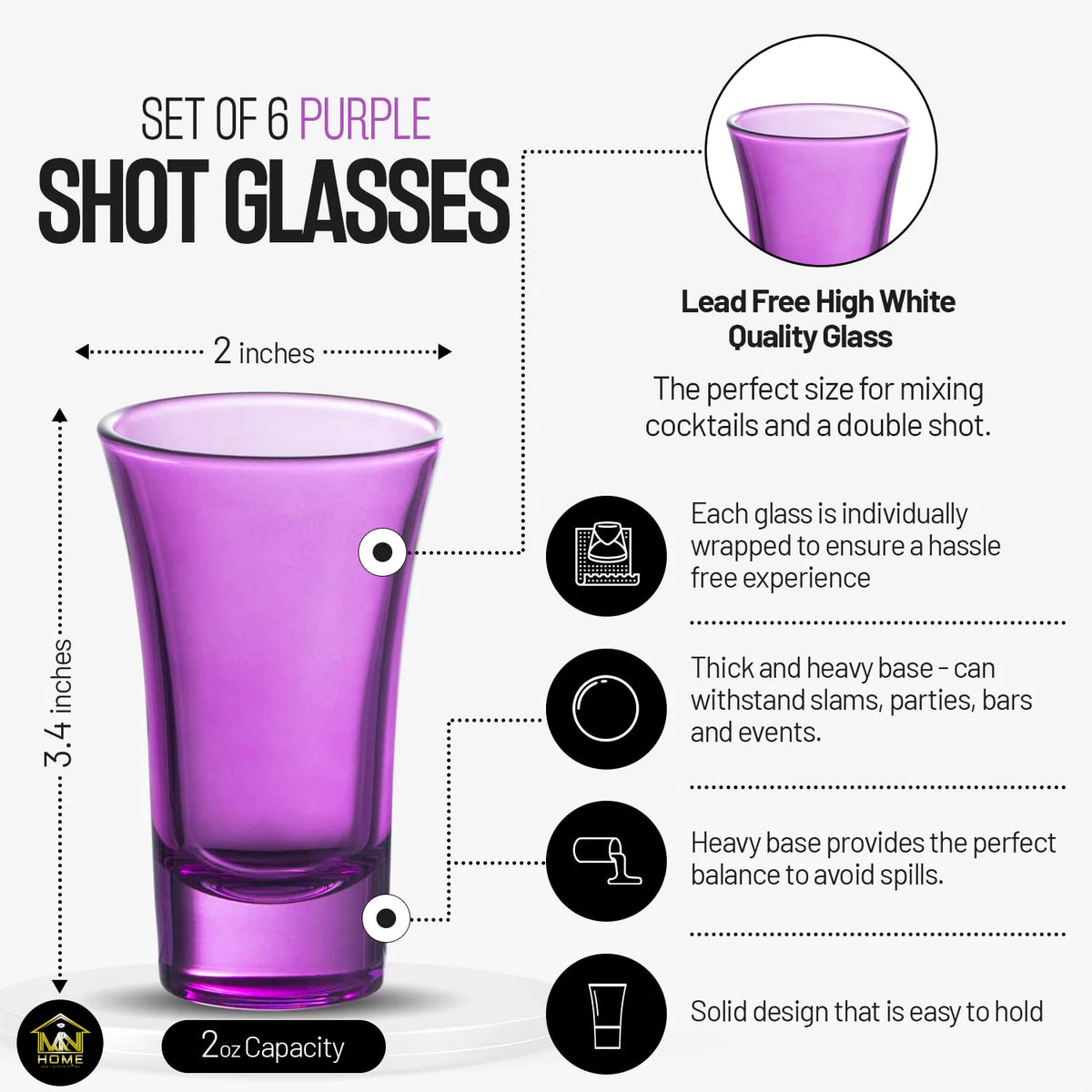 Purple 2 Oz Set of 6 Colored Shot Glasses P10367