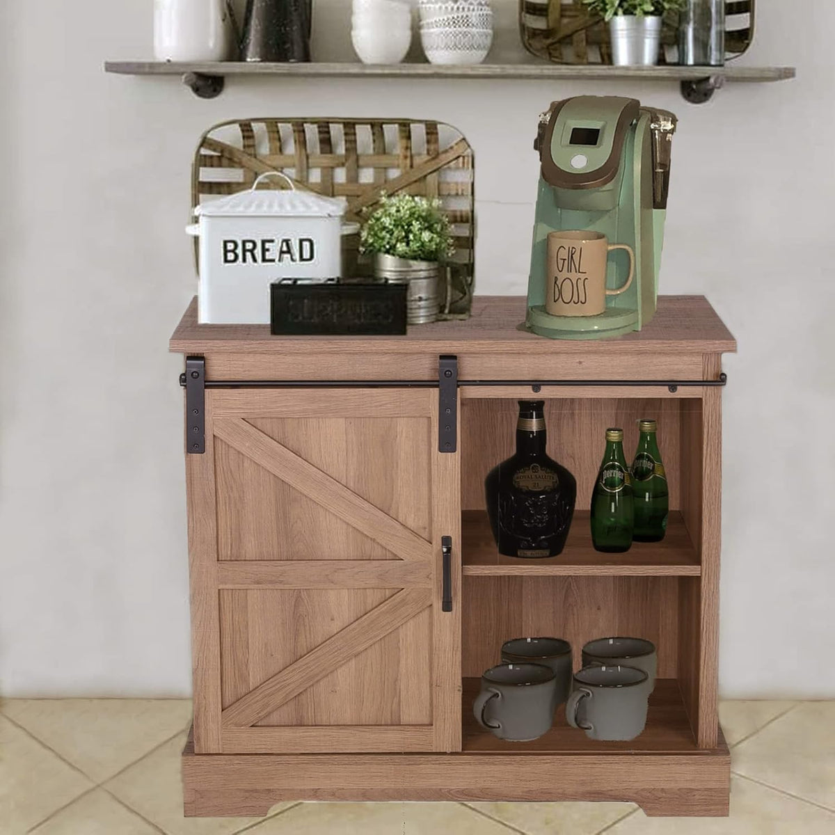 White Storage Chest with Sliding Barn Door W4826