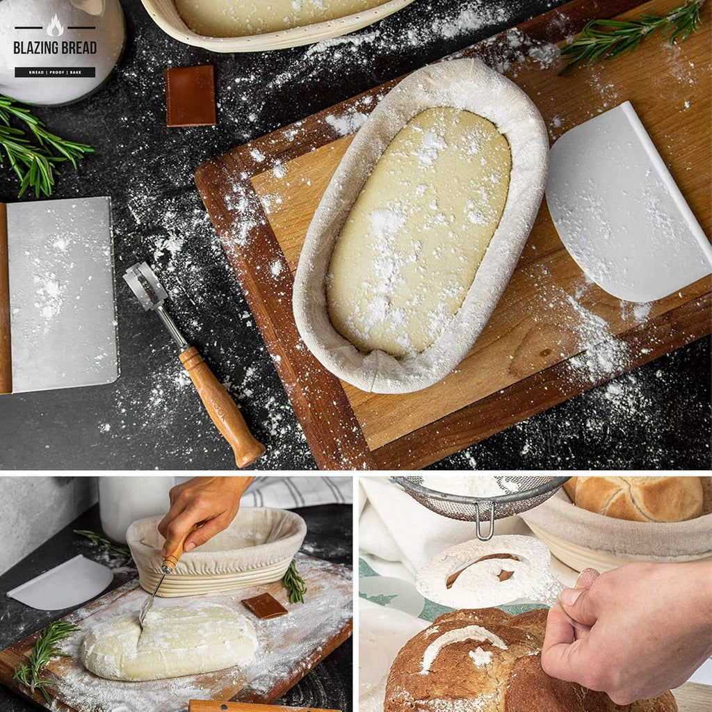 Round & Oval Proofing Baskets with Lame Whisk Dough Scraper, 100% Natural Rattan Cane U30664