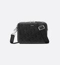 Black Leather Zipped Pouch with Strap J8312