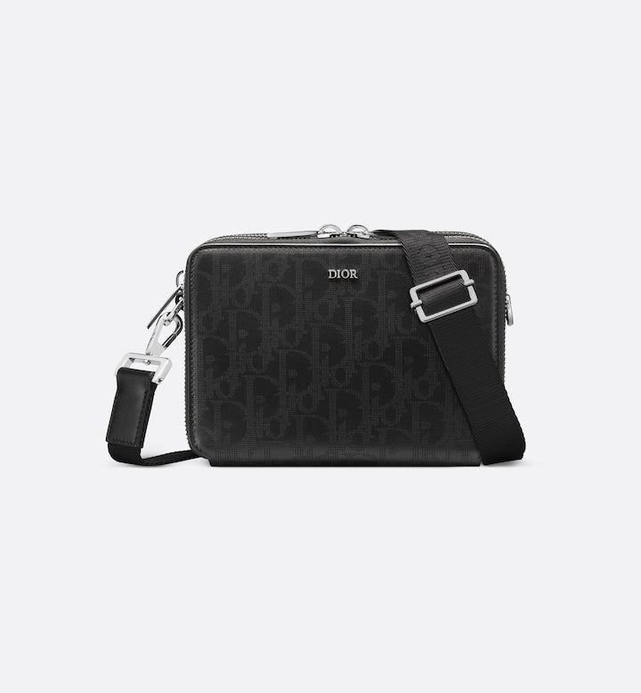 Black Leather Zipped Pouch with Strap J8312