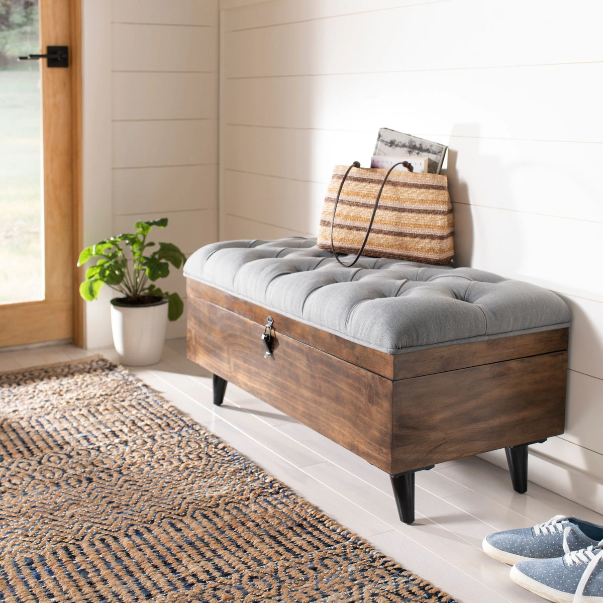 Grey Linen Storage Ottoman M178598