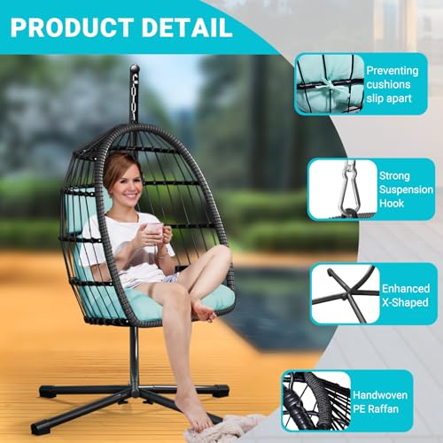 Egg Chair with Stand Rattan Wicker Hanging Swing Hammock Chair 350LBS Capacity S85358