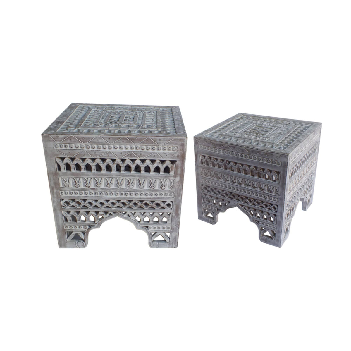 Set of 2 Washed White Mango Wood Stool L957260