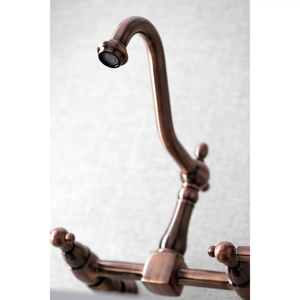 Antique Copper Wall Mount Bridge Kitchen Faucet Y415452