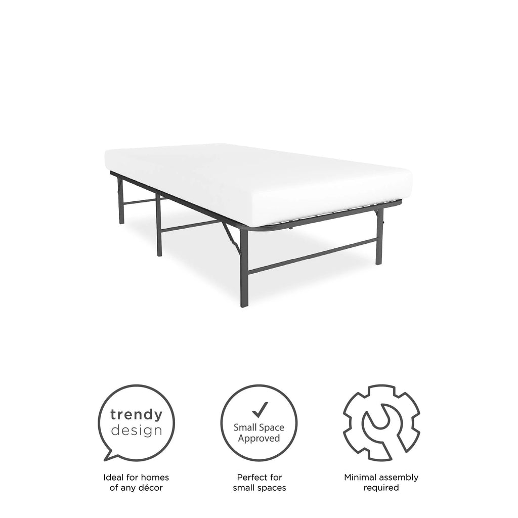 Foldable Metal Platform Bed Frame, Black Twin N340