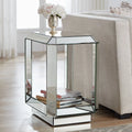 Mirrored Rectangular Accent Side End Table with Open Shelf G5294