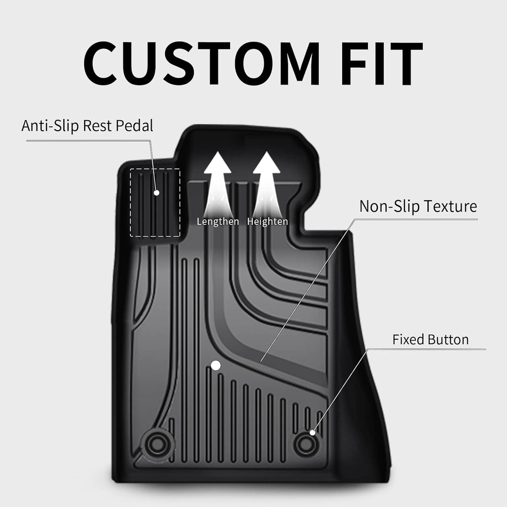 Heavy Duty TPE All Weather Car Floor Mats, 1st & 2nd Row Full Set, Black P695