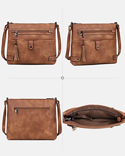 Large Leather Crossbody Bag with Multi Pocket C2759