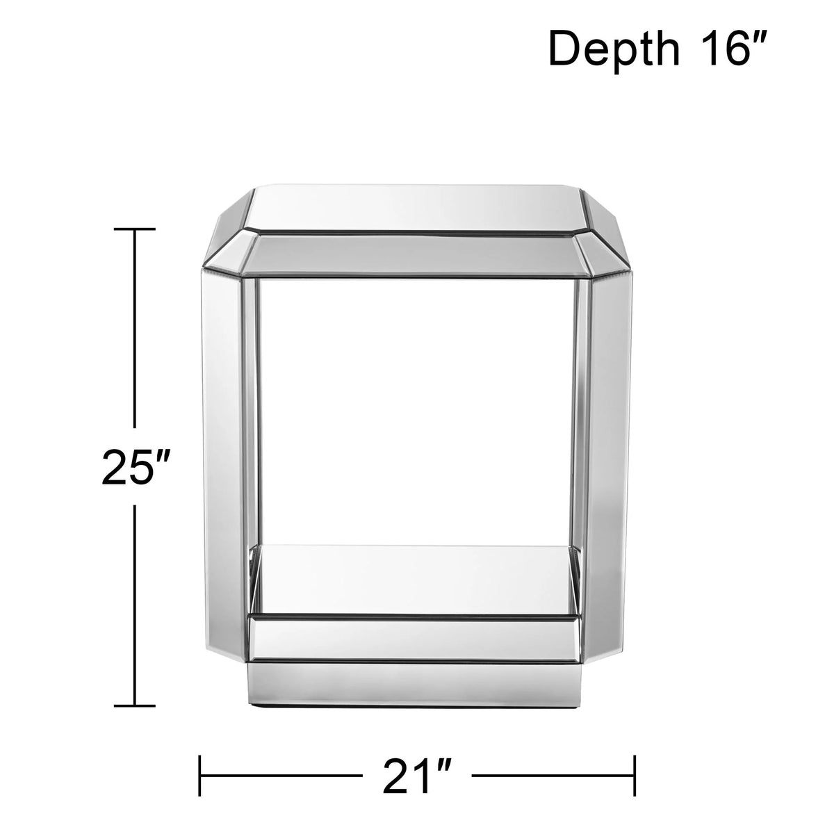 Mirrored Rectangular Accent Side End Table with Open Shelf G5294