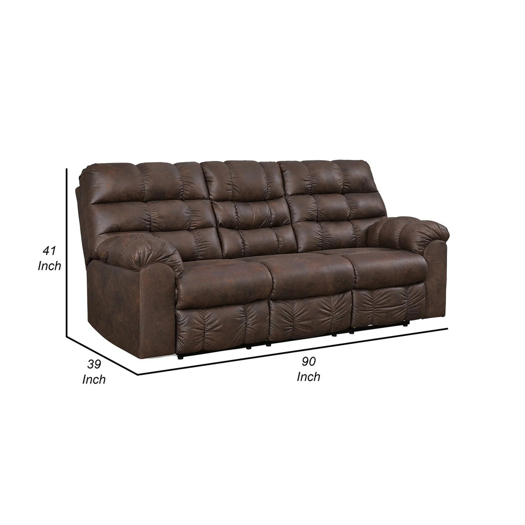 90 Inch Reclining Sofa with Drop Down Table and 2 Cup Holder, Dark Brown S167