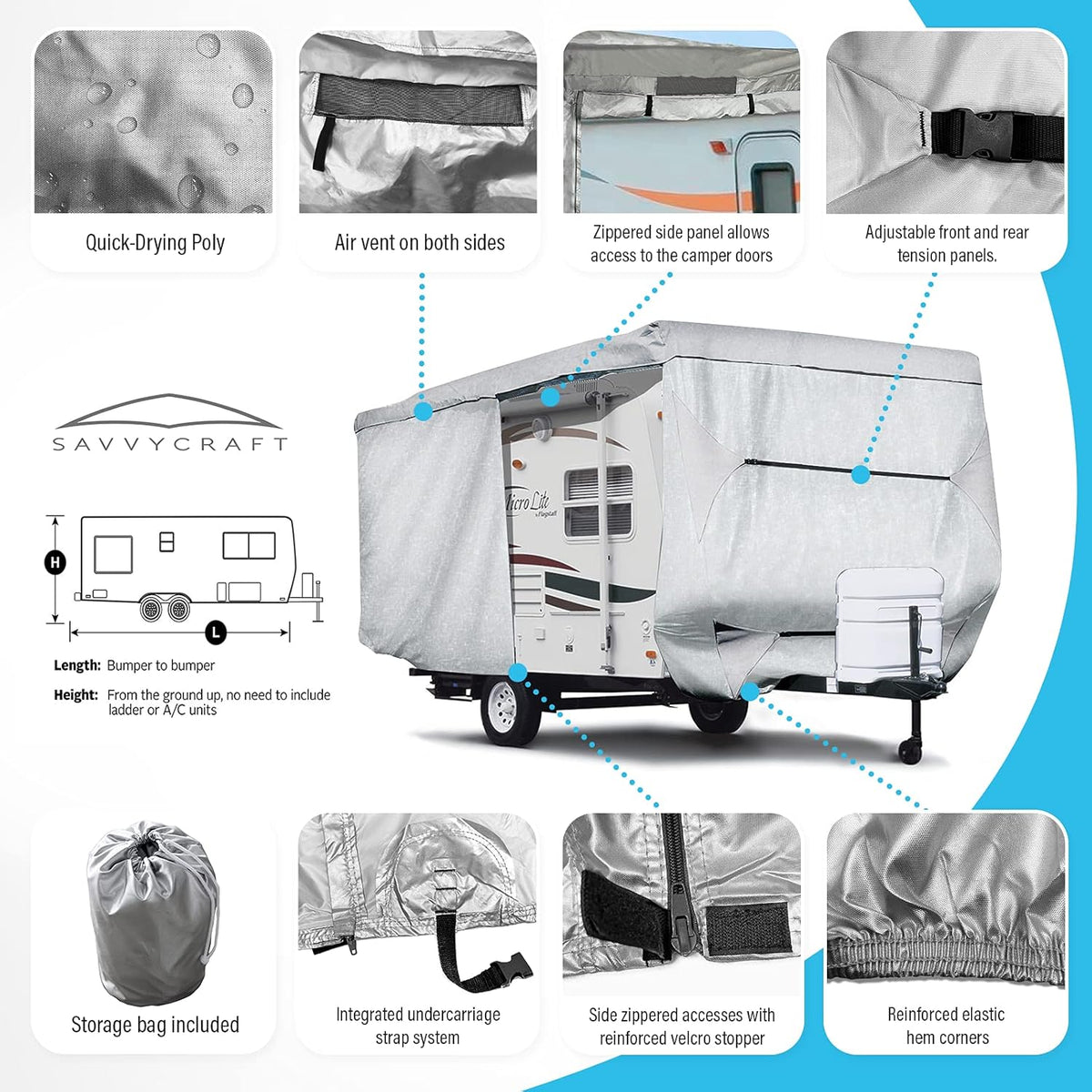 Travel Trailer RV Cover with Access Panels 20'-22'L H44042