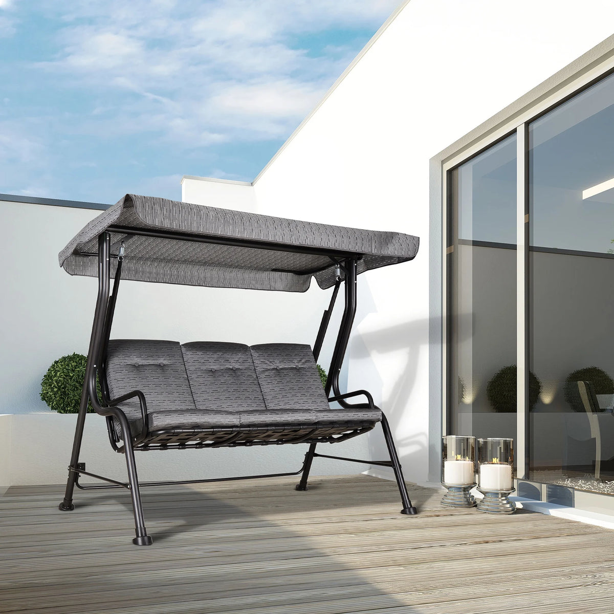 Metal Porch Swing Chair Bench with Adjustable Canopy C317