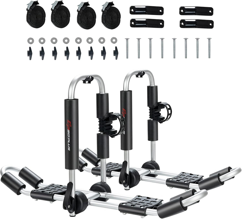 2 Pair Folding Kayak Roof Rack with Ratchet Lashing Straps O195677