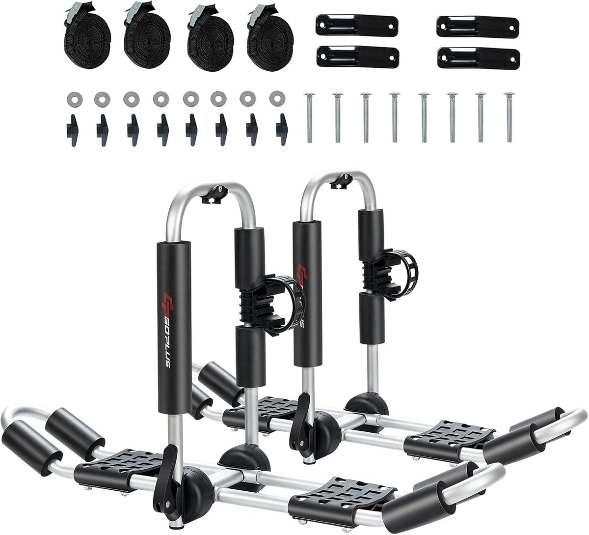 2 Pair Folding Kayak Roof Rack with Ratchet Lashing Straps O195677
