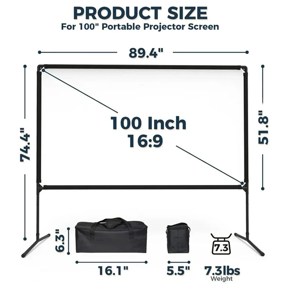 100 inch 16:9 Portable Projector Screen with Stand T6919