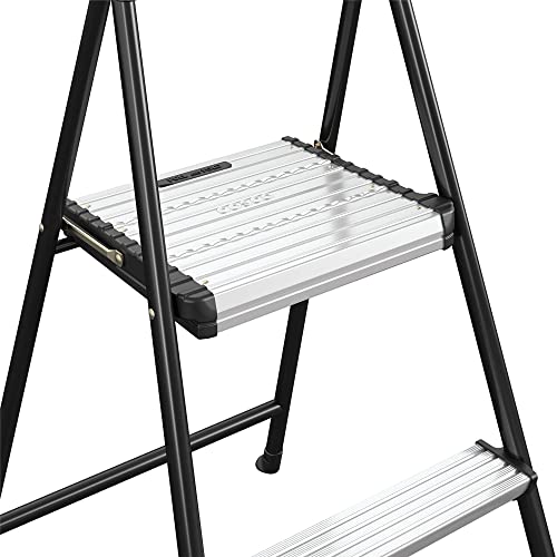 Black Aluminum Folding Step Stool with Rubber Hand Grip E545