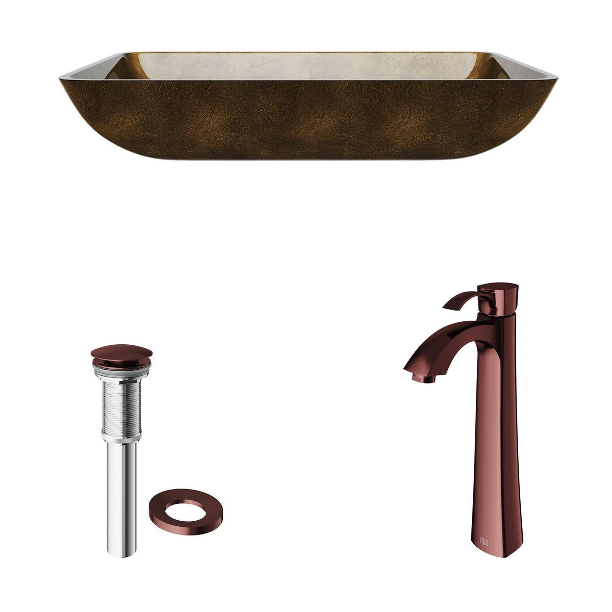 Bronze Rectangular Vessel Bathroom Sink with Faucet I5395