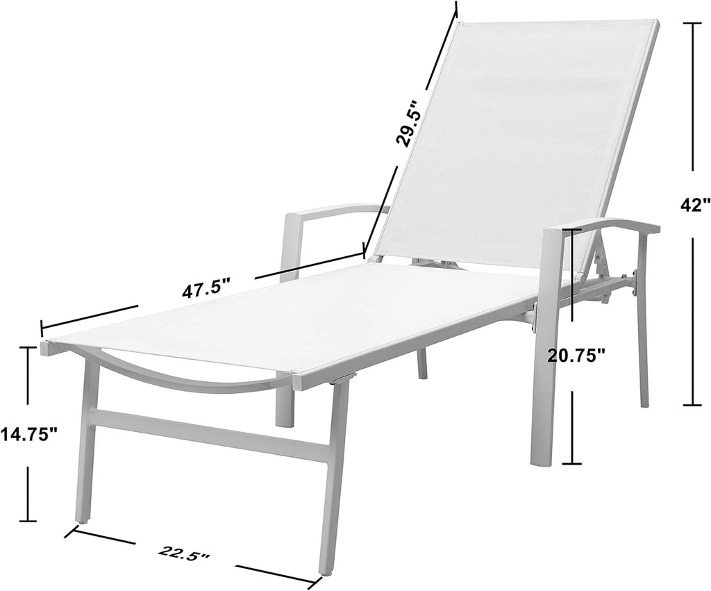 Set Of 2 White Adjustable Folding Outdoor Chaise Lounge Chair H2569