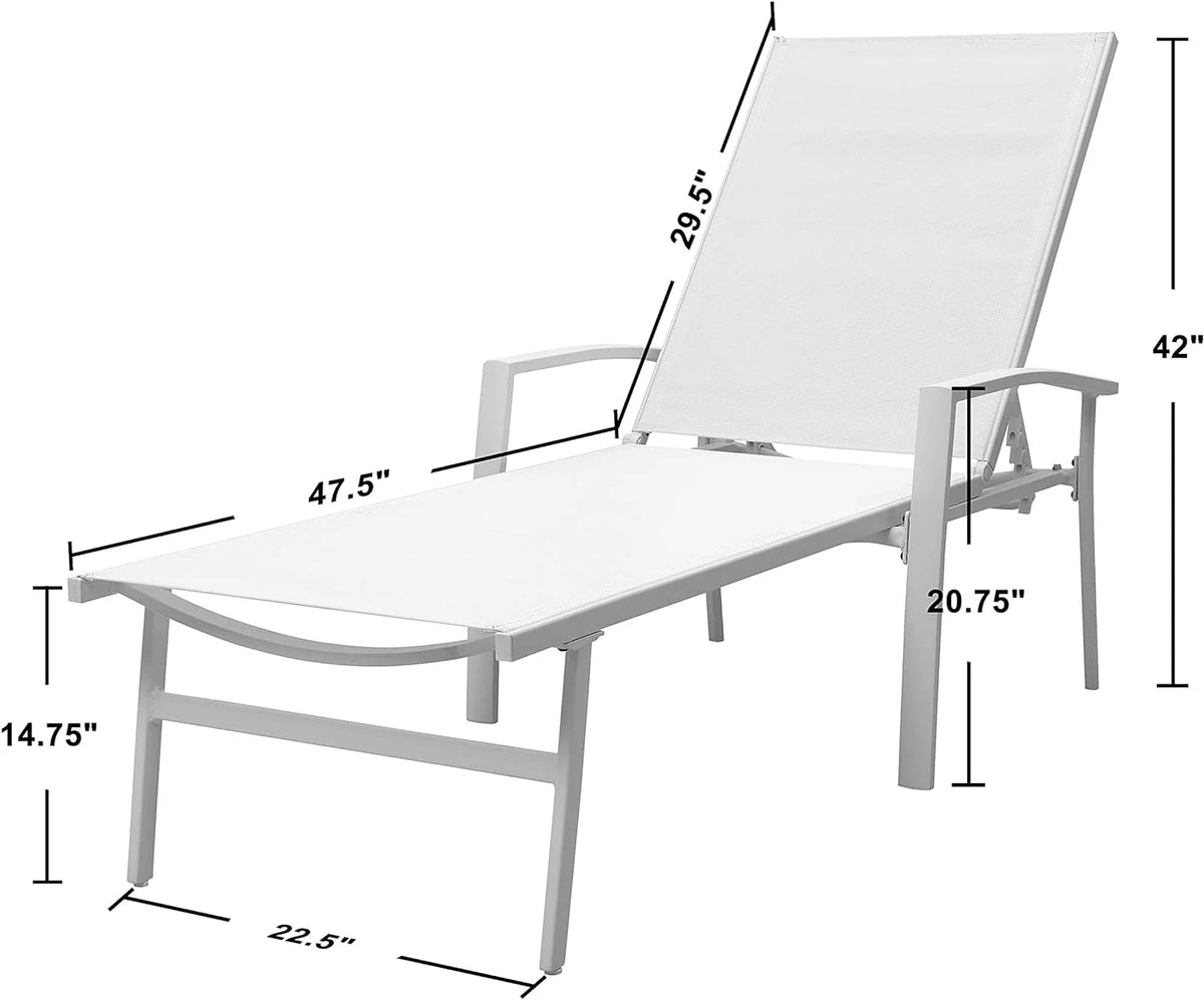 Set Of 2 White Adjustable Folding Outdoor Chaise Lounge Chair H2569