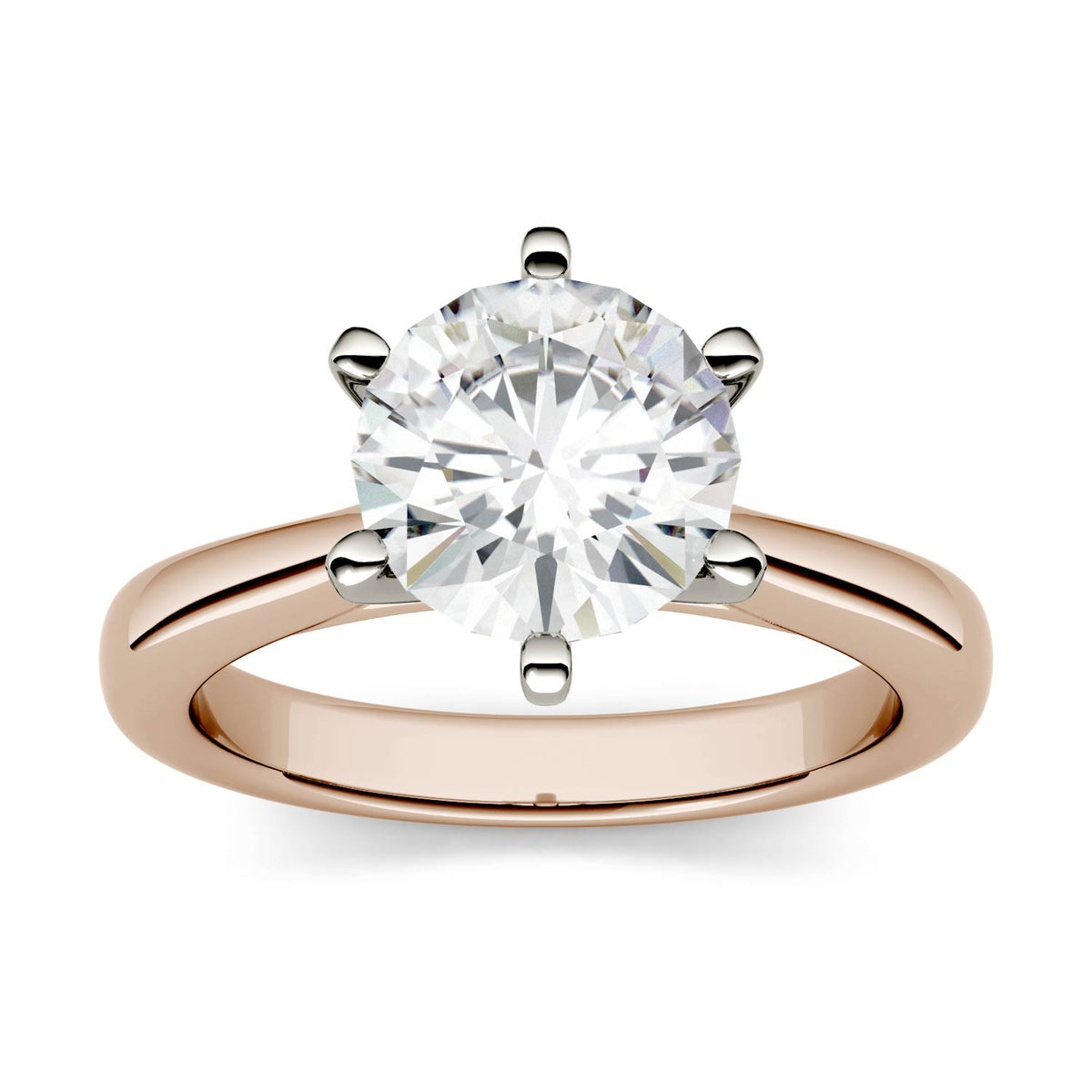 14K Rose Gold Moissanite Round Solitaire Engagement Ring 1.90 DEW G487