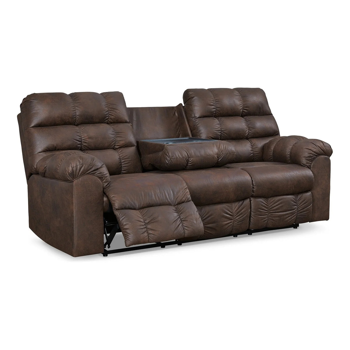 90 Inch Reclining Sofa with Drop Down Table and 2 Cup Holder, Dark Brown S167