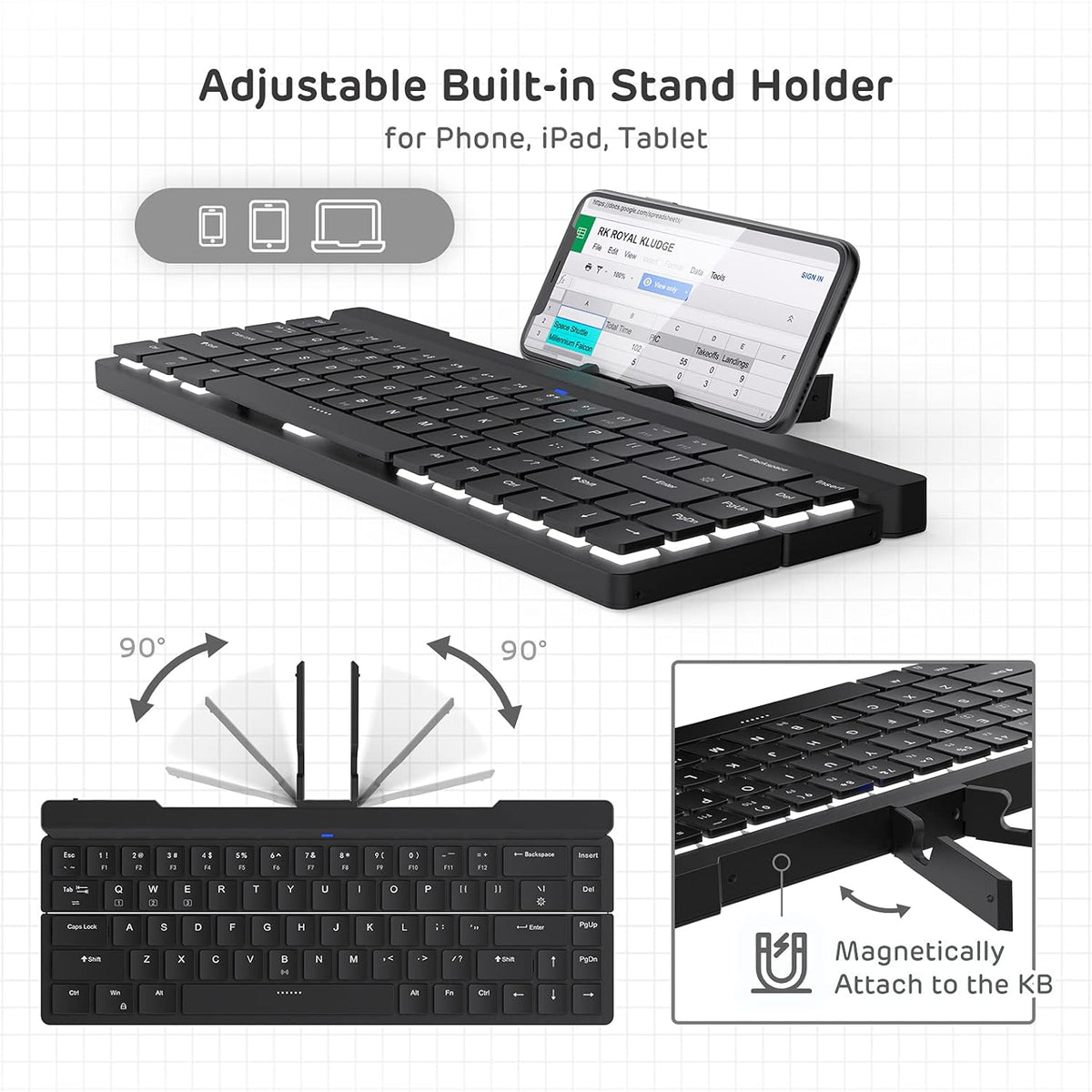 68 Keys 60% Foldable Mechanical Keyboard with Aluminum Body, White Backlit B60638