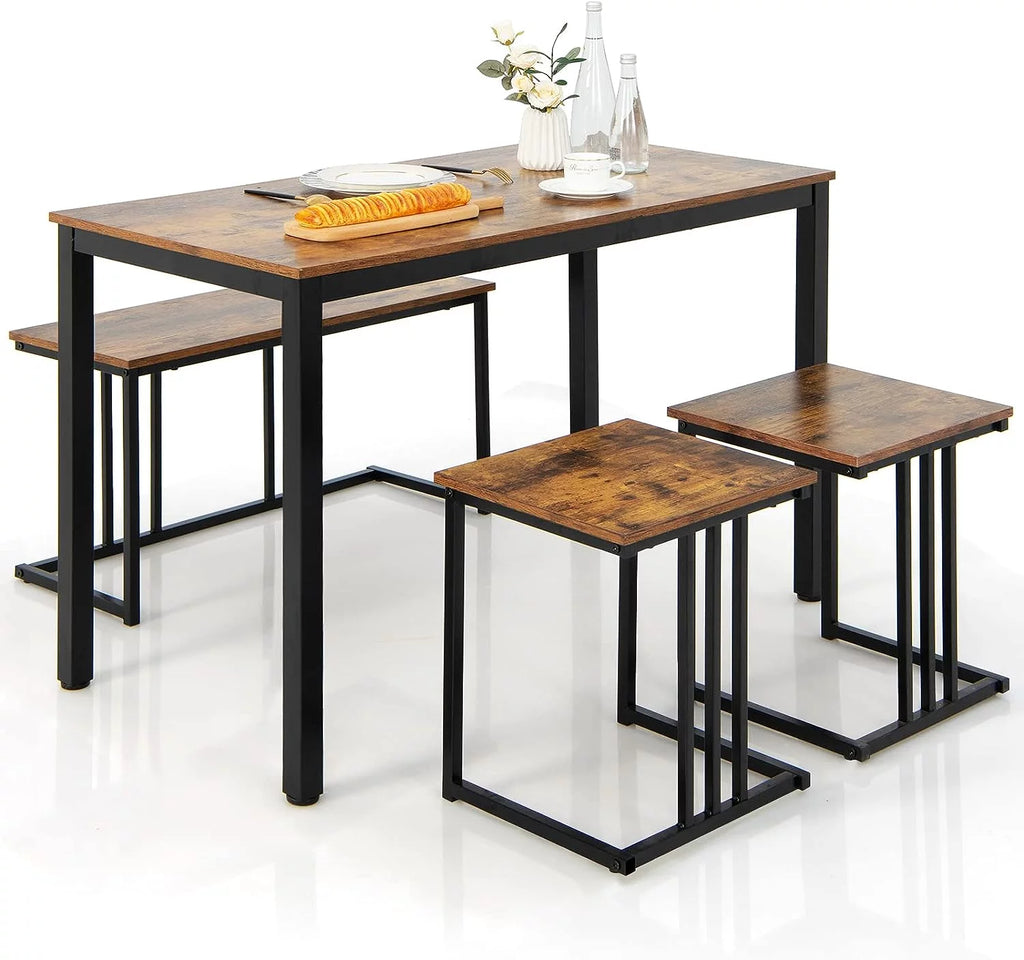 4 Piece Dining Table Set with Bench & 2 Stools F76059