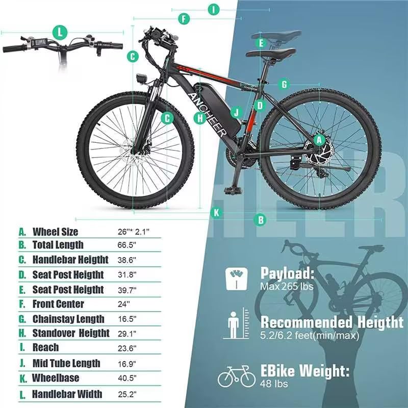 26" Electric Mountain Bike with 48V 10.4Ah Battery W184046