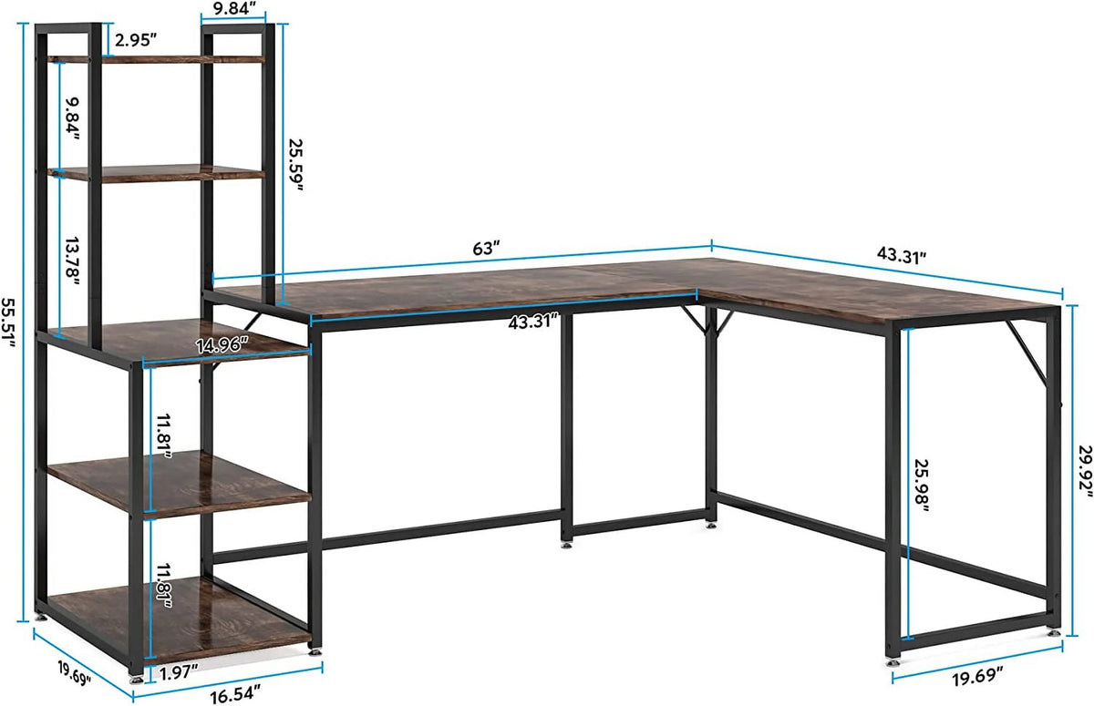 79" Reversible L-Shaped Desk with 5 Tier Storage Shelves O322189