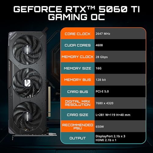 GeForce RTX 5060 Ti 16G Graphics Card, 16GB 128-bit GDDR7, PCIe 5.0 M910782