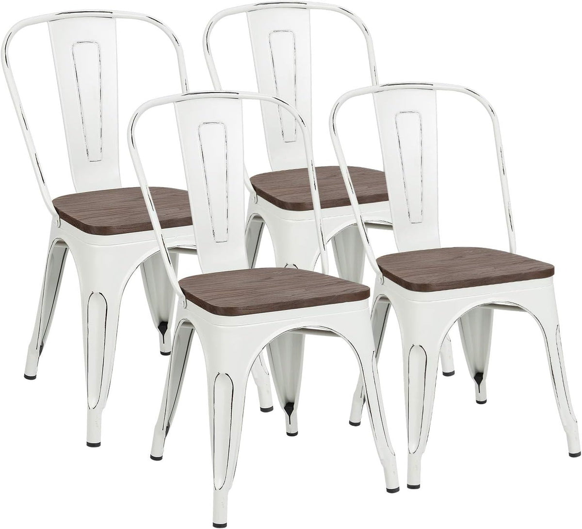 White Metal Stackable Dining Chair Set of 4 I964374