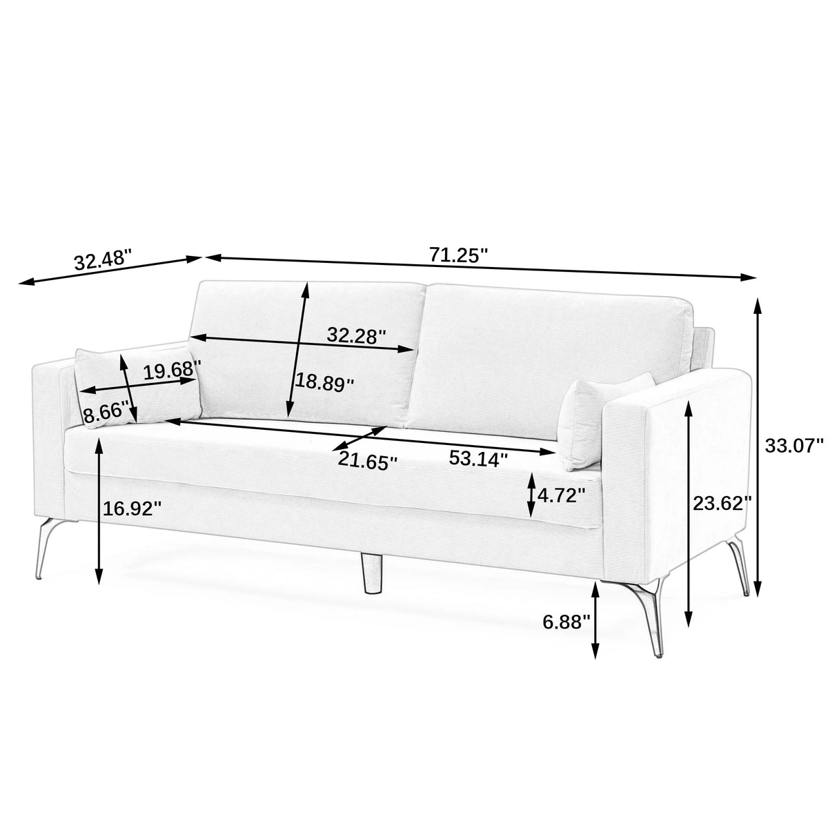 Black Corduroy 3-Seater Sofa with Square Arms V21897