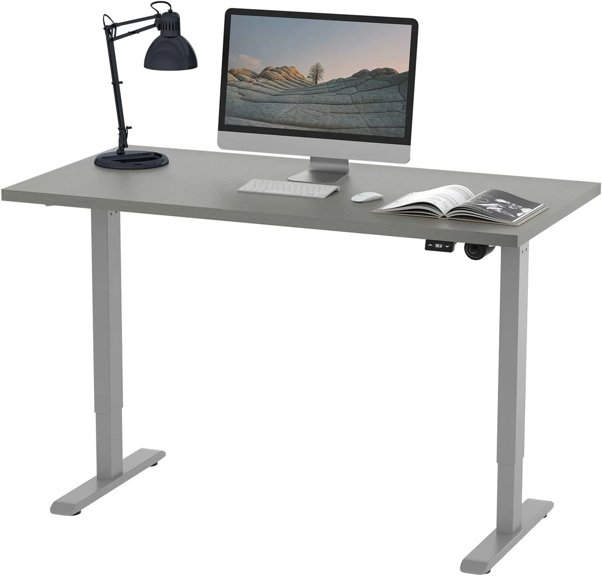 Electric Height Adjustable Desk 48"x24" Brushed Silver Frame Grey Top Y500147