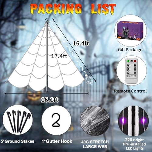 16.4Ft 220 LED Lighted Spider Web Lights with 8 Modes Waterproof Timer B611340