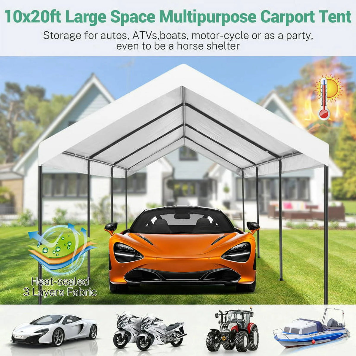 10x20ft Heavy Duty Double-Layer Waterproof Steel Frame Carport Canopy K2702