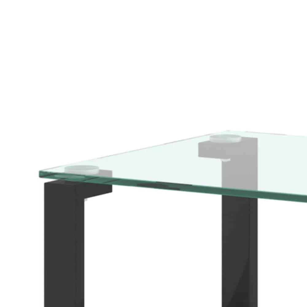 Tempered Glass Top Tea Table with Iron Tube Legs and Shelf O505032