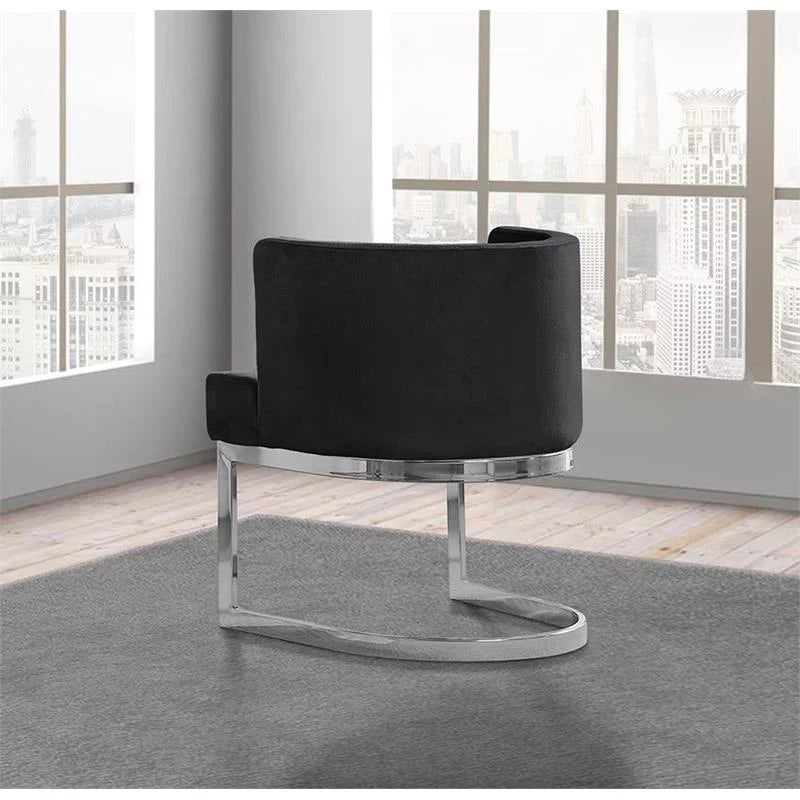 Black Velvet Accent Chair with Chrome Base N48107