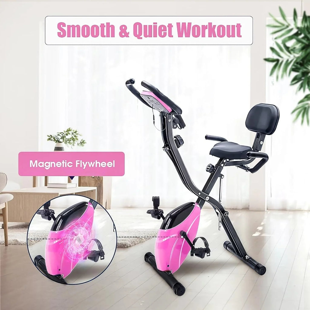 Foldable Magnetic Exercise Bike 300 lbs with Backrest R4307