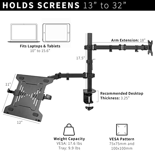Full Motion Monitor and Laptop Desk Mount Articulating Double Arm VESA Stand E66860