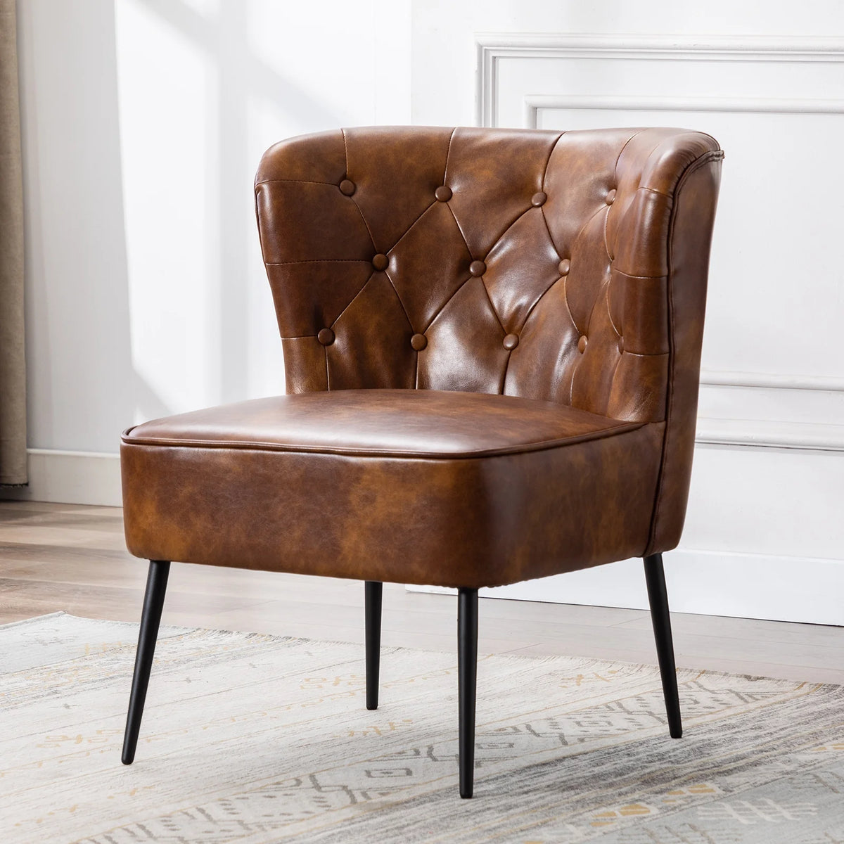 Yellowish Brown PU Tufted Accent Chair D254