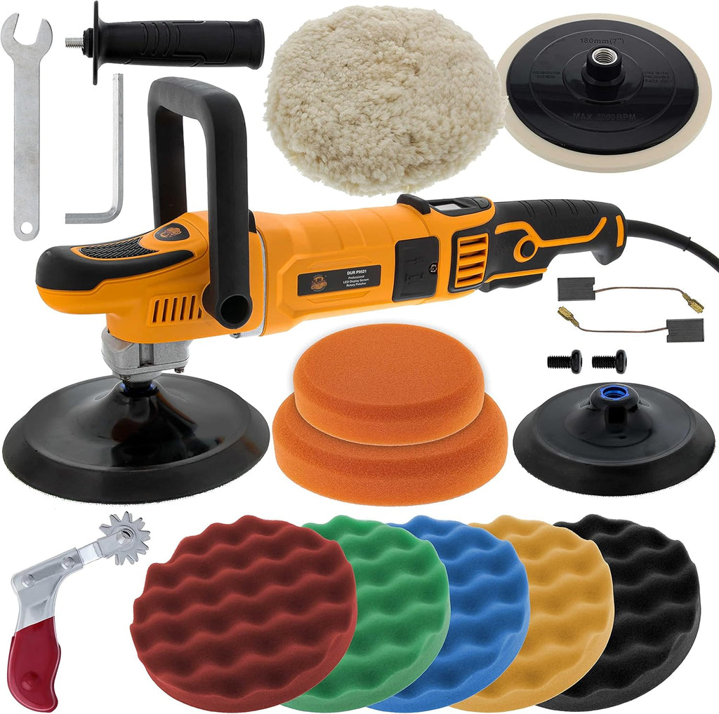 7" Rotary Polisher Buffer Sander with 8 Pad Kit, LED Variable Speed, 1200 Watts D49724